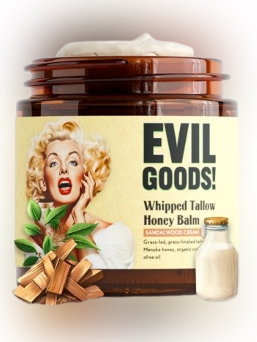 New Evil Goods Whipped Tallow Honey Balm- Sandalwood Cream - Picture 2 of 8